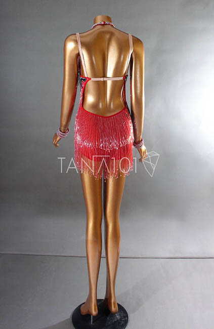 Váy nhảy latin đỏ tua cườm Váy nhảy latin đỏ tua cườm