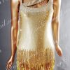 Váy khiêu vũ latin vàng kim tua cườm