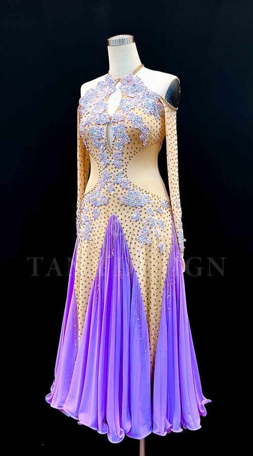 Custom-Purple-Women-Competion-Ballroom-Latin-Dance-Dress-Smooth-Salsa-Rumba-Swing-TANA-Lycra-Chiffon-Close-Back-Beaded-Fringe-Dancewear