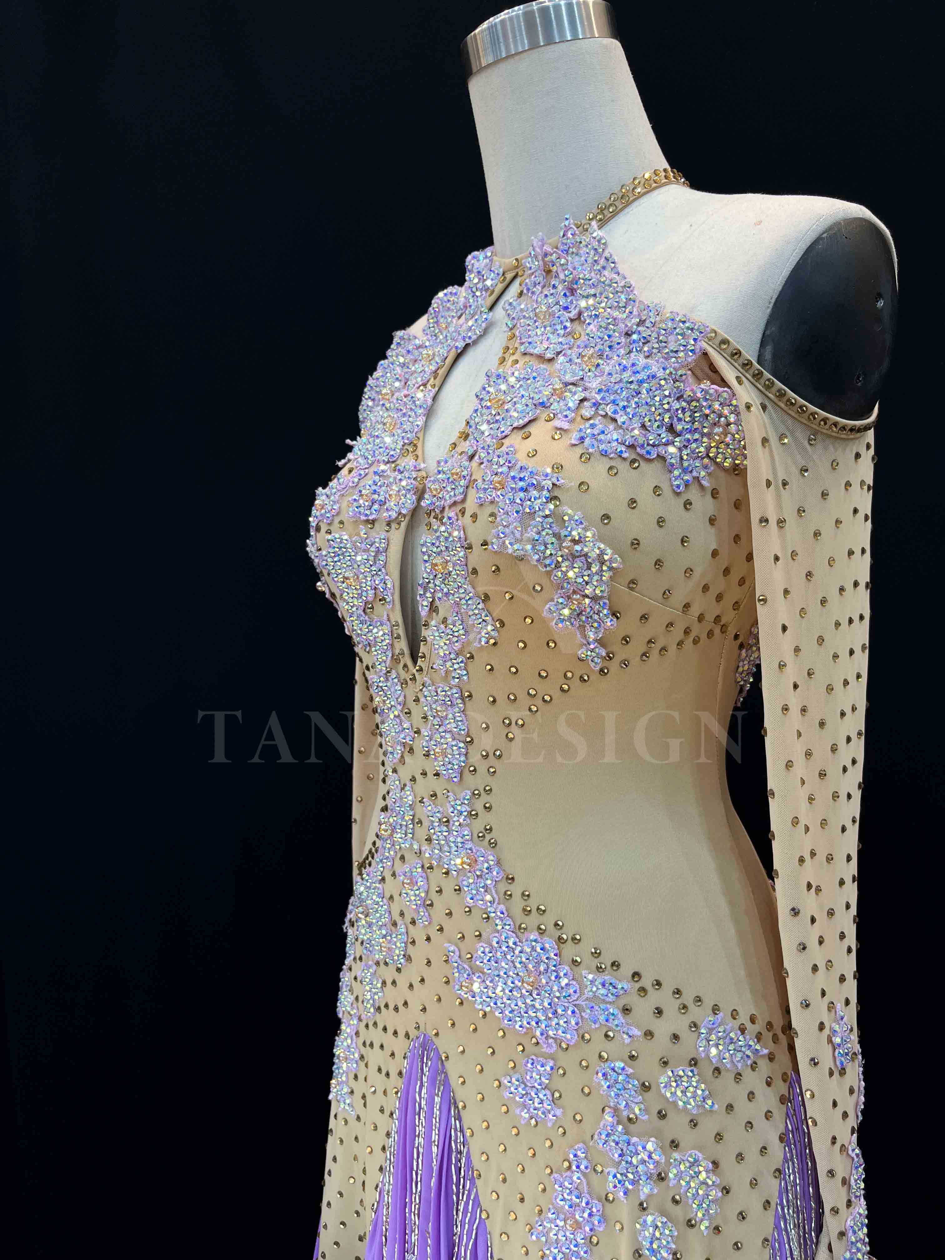 Women Competion Ballroom Latin Dance Dress - Smooth, Salsa, Rumba, Swing - TANA Lycra, Chiffon, Close Back, Beaded Fringe Dancewear (5) Custom-Purple-Women-Competion-Ballroom-Latin-Dance-Dress-Smooth-Salsa-Rumba-Swing-TANA-Lycra-Chiffon-Close-Back-Beaded-Fringe-Dancewear