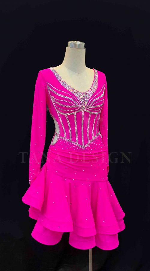 Custom-Women-Competion-Latin-Ballroom-Dance-Dress-Smooth-Salsa-Rumba-Swing-Pink-Lycra-Close-back