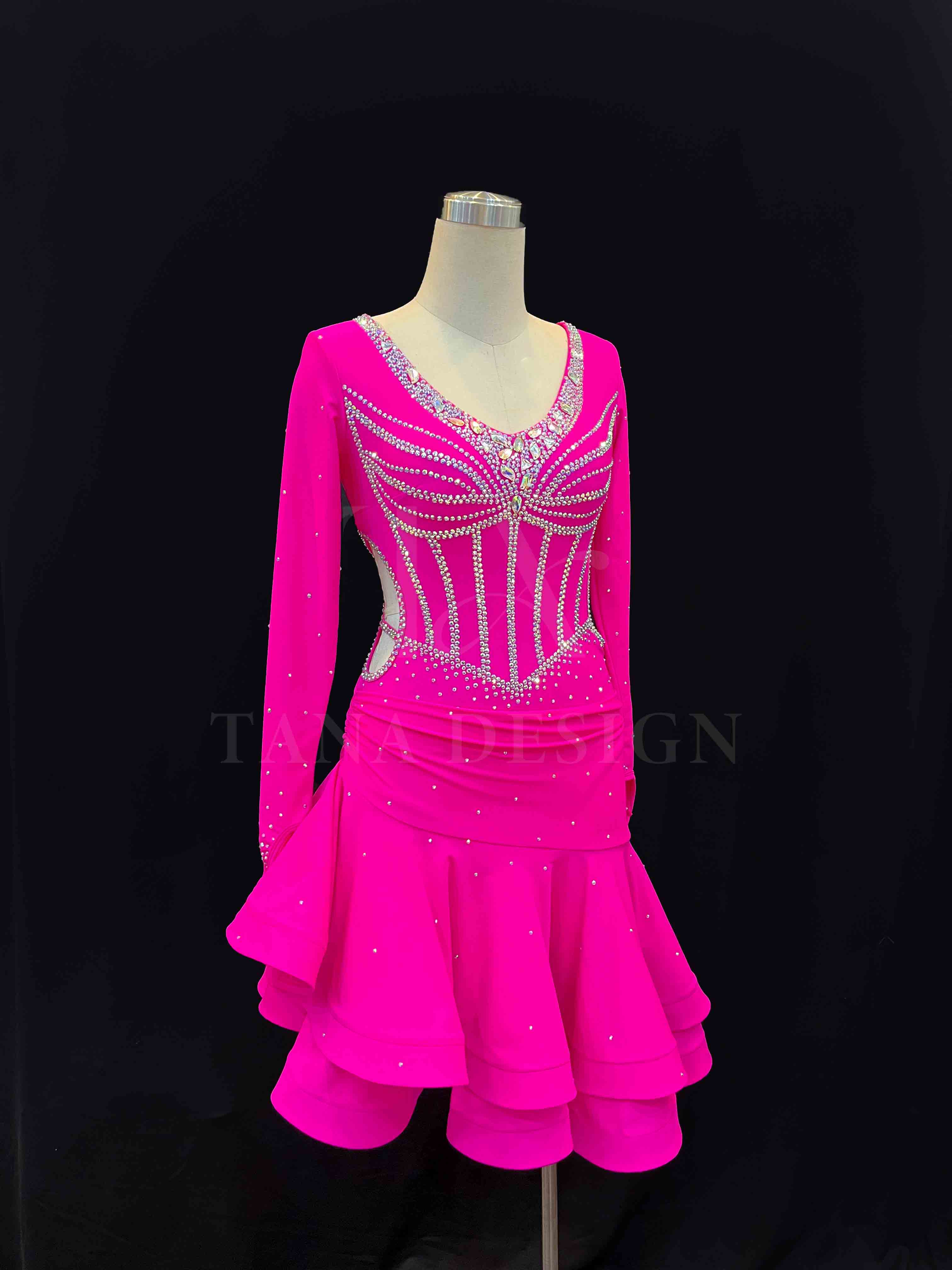 Women Competion Latin Ballroom Dance Dress - Smooth, Salsa, Rumba, Swing - Lycra, Close back (1) Custom-Women-Competion-Latin-Ballroom-Dance-Dress-Smooth-Salsa-Rumba-Swing-Pink-Lycra-Close-back