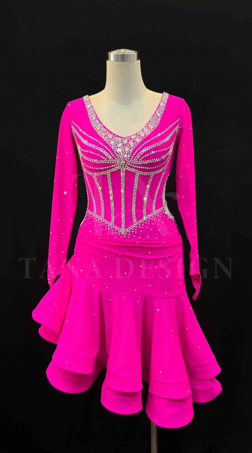 Custom-Women-Competion-Latin-Ballroom-Dance-Dress-Smooth-Salsa-Rumba-Swing-Pink-Lycra-Close-back
