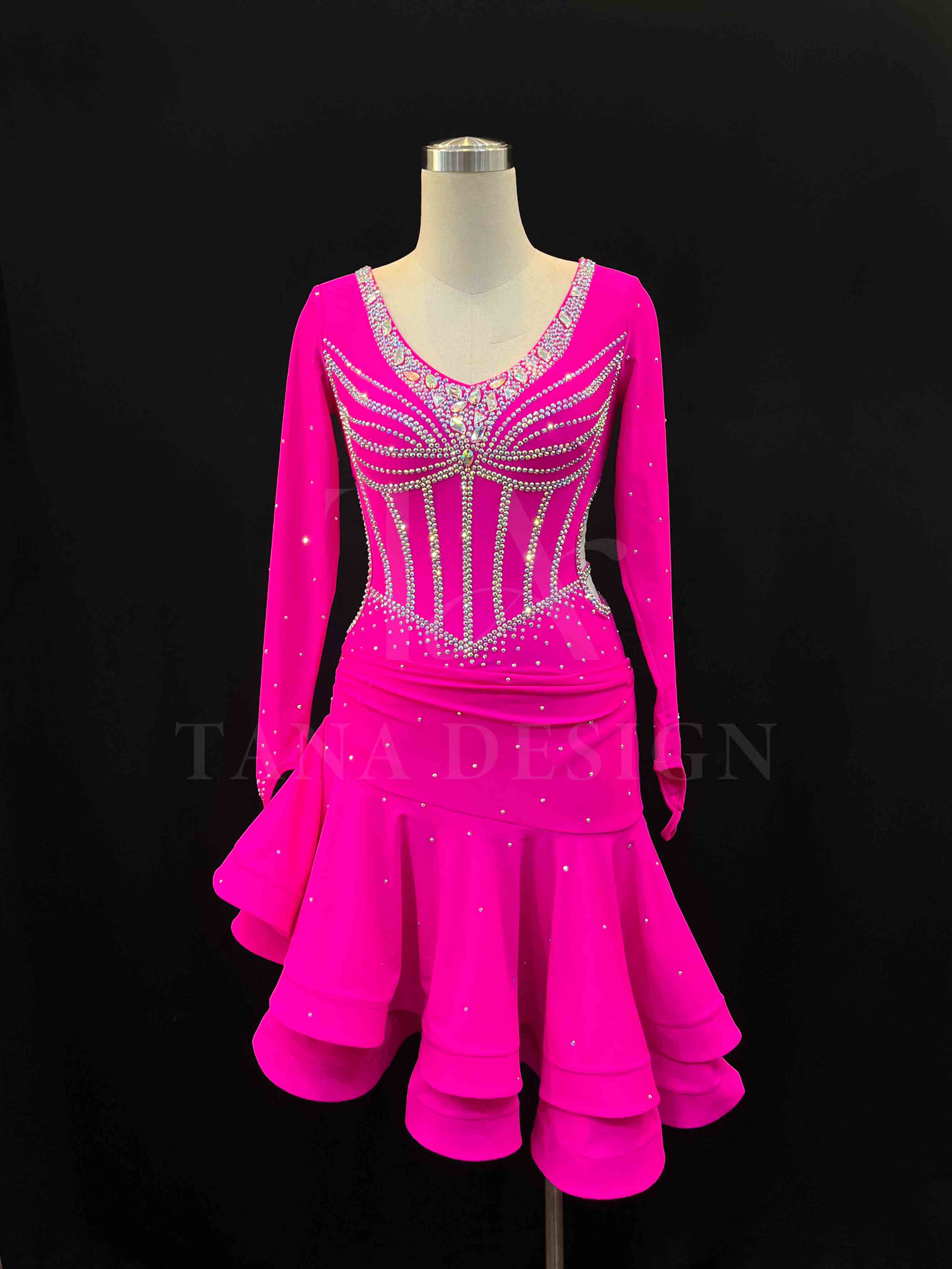Women Competion Latin Ballroom Dance Dress - Smooth, Salsa, Rumba, Swing - Lycra, Close back (11) Custom-Women-Competion-Latin-Ballroom-Dance-Dress-Smooth-Salsa-Rumba-Swing-Pink-Lycra-Close-back