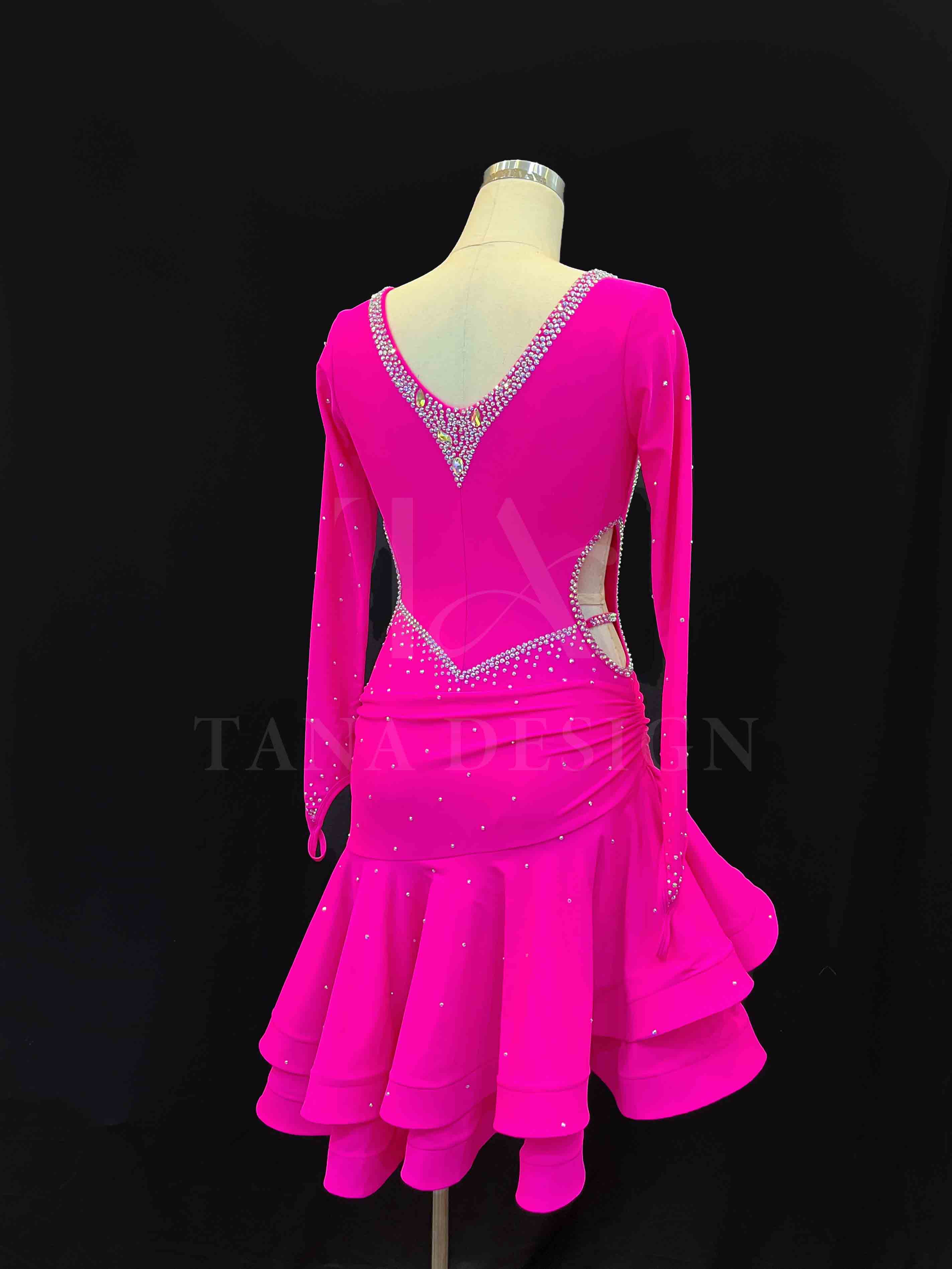 Women Competion Latin Ballroom Dance Dress - Smooth, Salsa, Rumba, Swing - Lycra, Close back (2) Custom-Women-Competion-Latin-Ballroom-Dance-Dress-Smooth-Salsa-Rumba-Swing-Pink-Lycra-Close-back