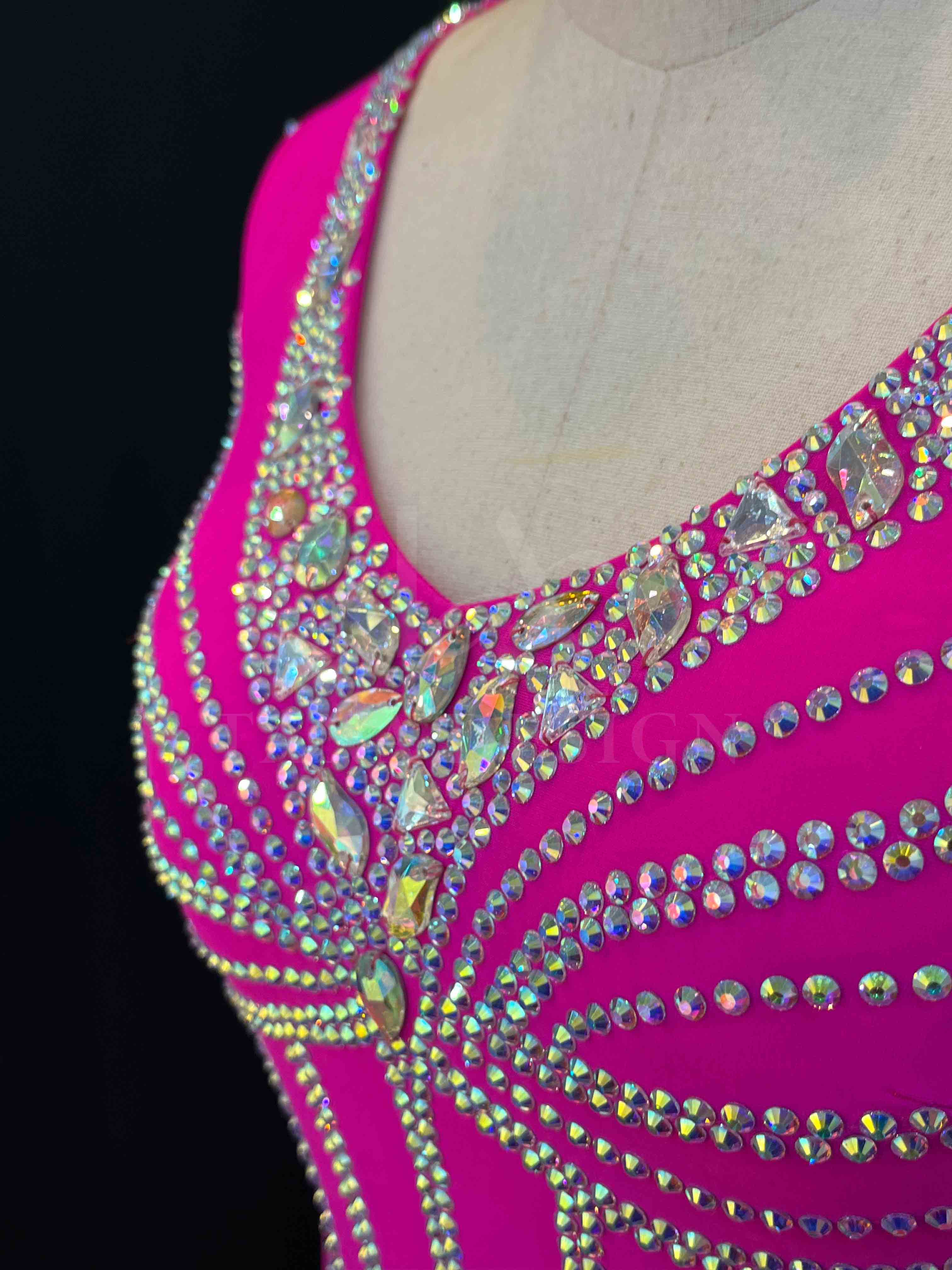 Women Competion Latin Ballroom Dance Dress - Smooth, Salsa, Rumba, Swing - Lycra, Close back (4) Custom-Women-Competion-Latin-Ballroom-Dance-Dress-Smooth-Salsa-Rumba-Swing-Pink-Lycra-Close-back