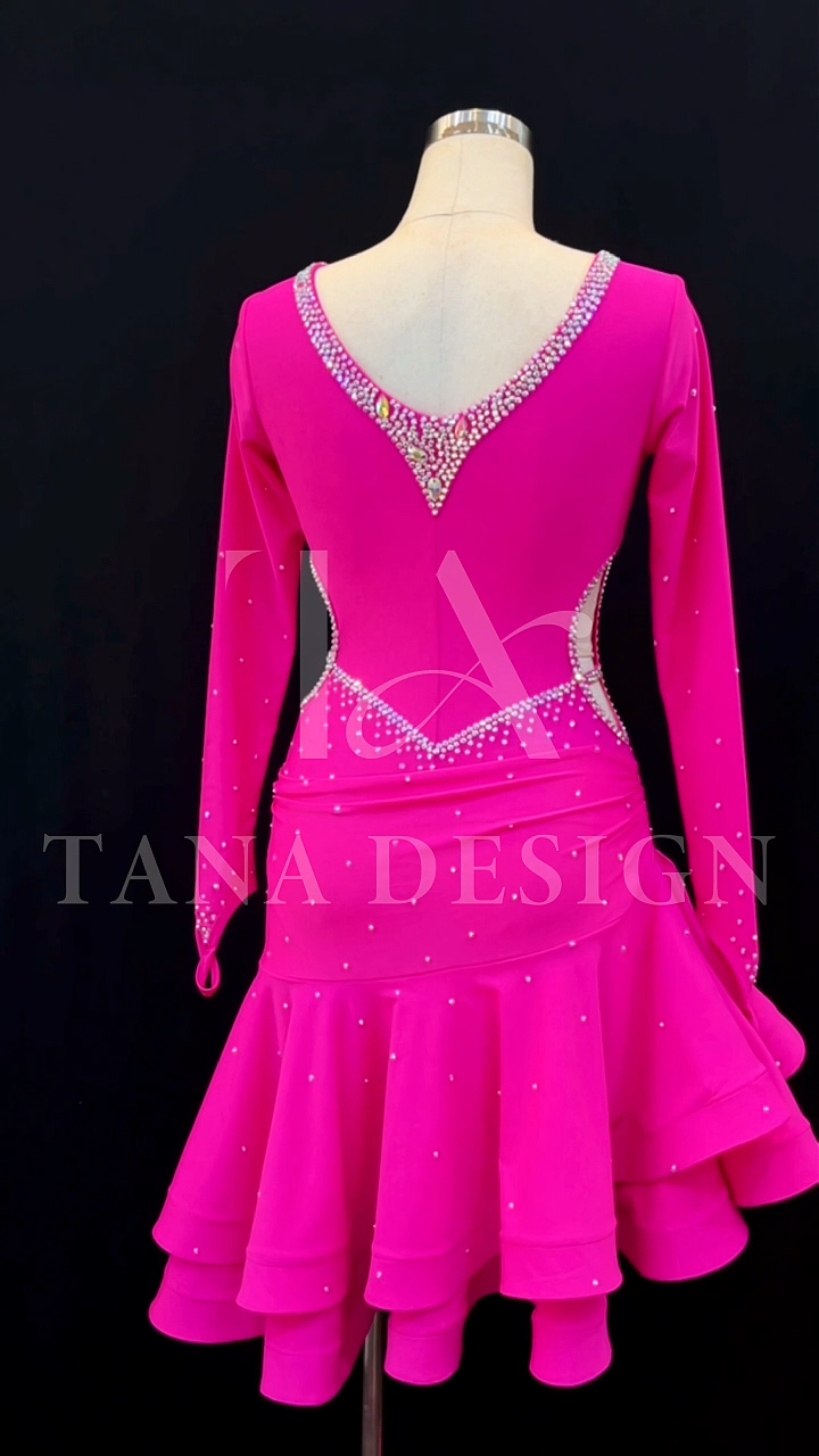 Women Competion Latin Ballroom Dance Dress - Smooth, Salsa, Rumba, Swing - Lycra, Close back (5) Custom-Women-Competion-Latin-Ballroom-Dance-Dress-Smooth-Salsa-Rumba-Swing-Pink-Lycra-Close-back