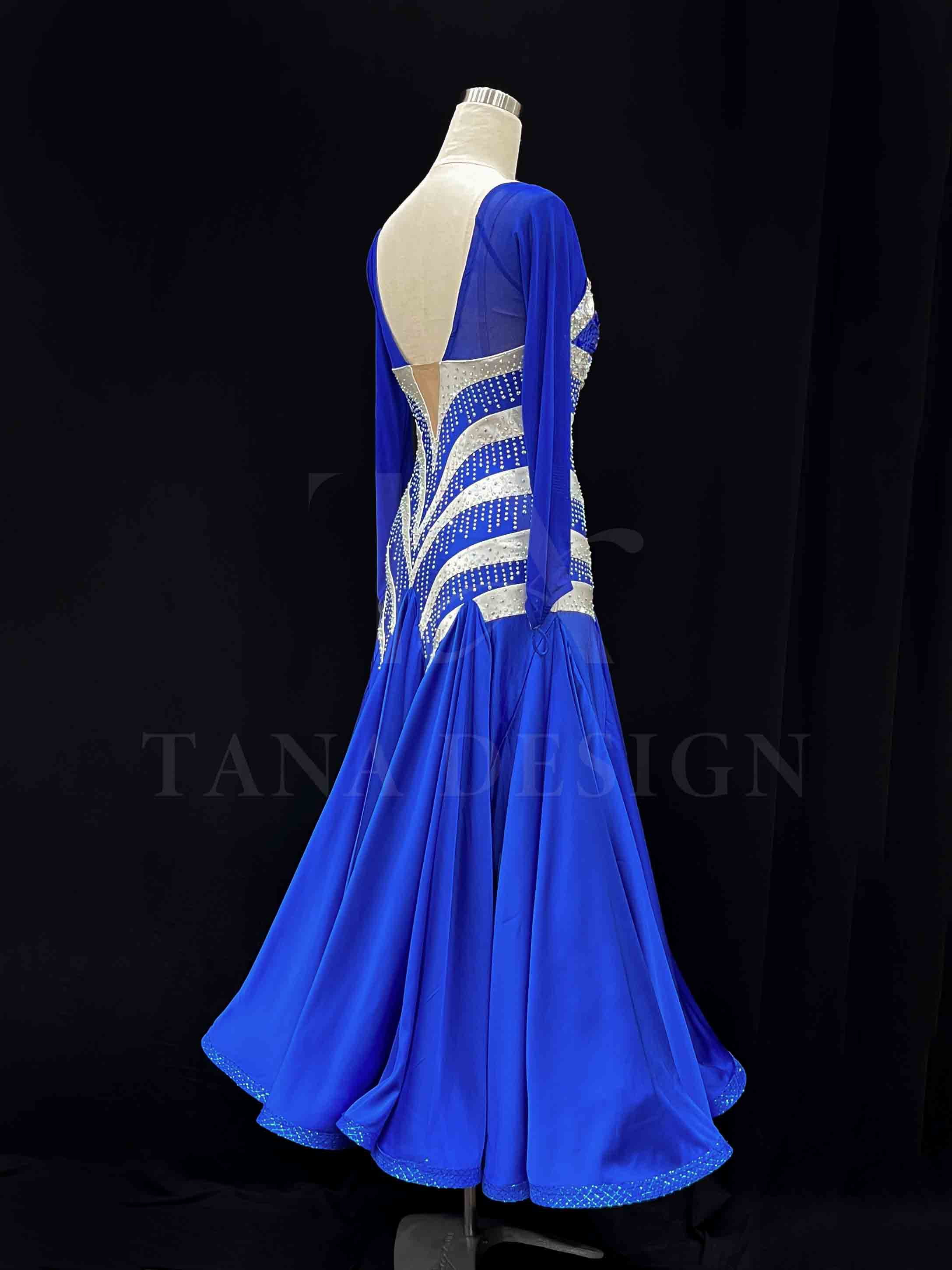 Women Competion Latin Ballroom Dance Dress - Smooth, Salsa, Rumba, Swing - TANA Lycra, Holographic, Satin, Mesh, Close Back (2) Custom-Women-Competion-Latin-Ballroom-Dance-Dress-Smooth-Salsa-Rumba-Swing-TANA-Lycra-Holographic-Satin-Mesh-Close-Back-Dancewear-Blue