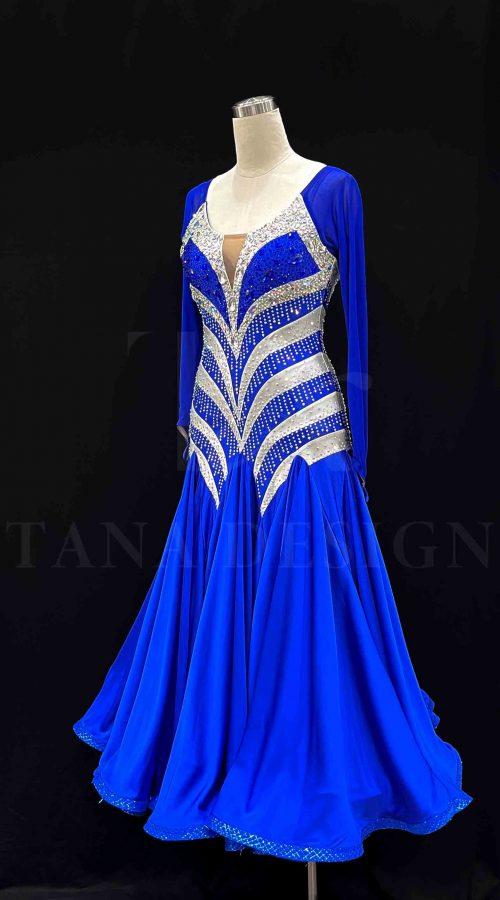 Custom-Women-Competion-Latin-Ballroom-Dance-Dress-Smooth-Salsa-Rumba-Swing-TANA-Lycra-Holographic-Satin-Mesh-Close-Back-Dancewear-Blue