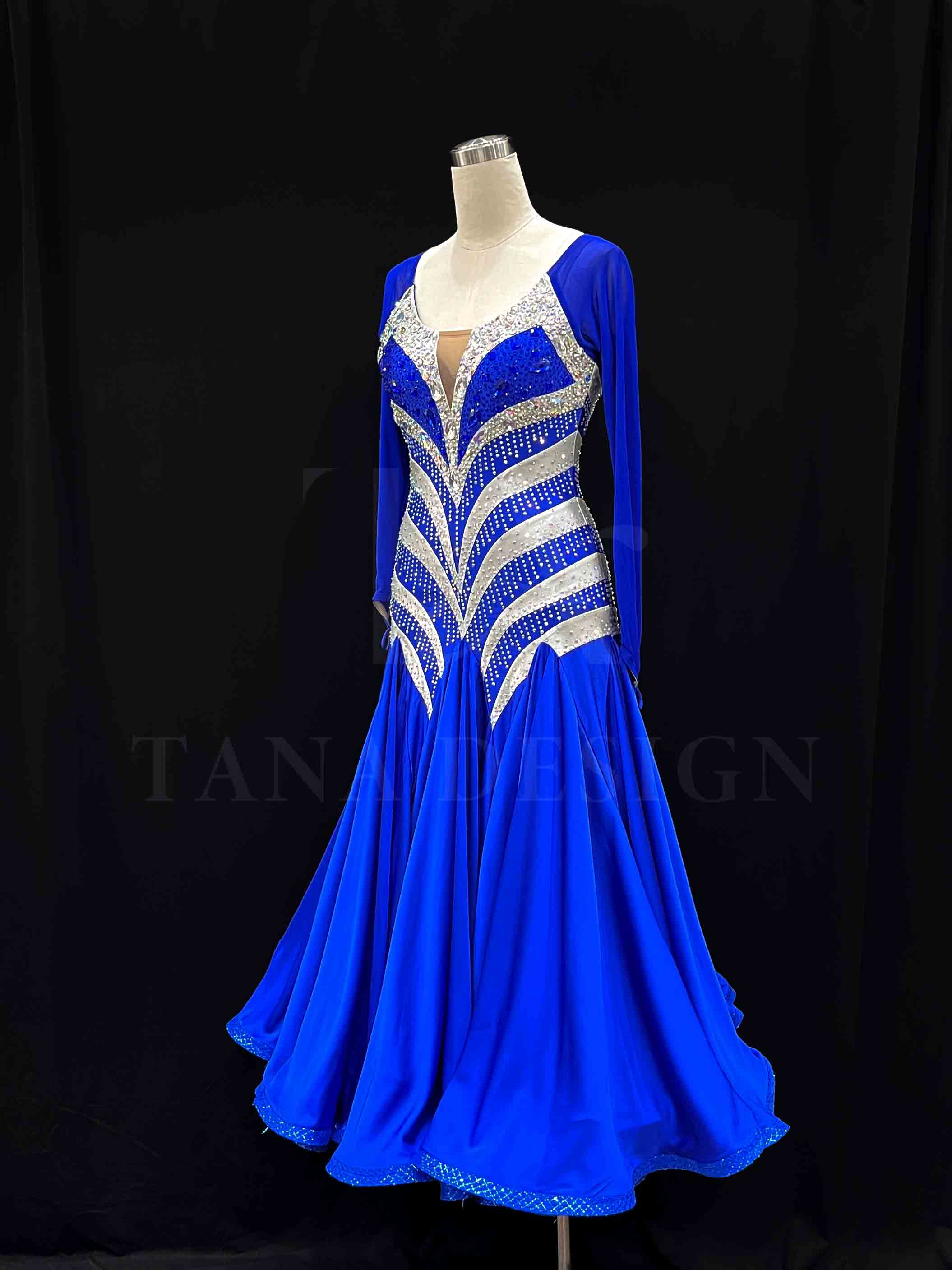 Women Competion Latin Ballroom Dance Dress - Smooth, Salsa, Rumba, Swing - TANA Lycra, Holographic, Satin, Mesh, Close Back (3) Custom-Women-Competion-Latin-Ballroom-Dance-Dress-Smooth-Salsa-Rumba-Swing-TANA-Lycra-Holographic-Satin-Mesh-Close-Back-Dancewear-Blue