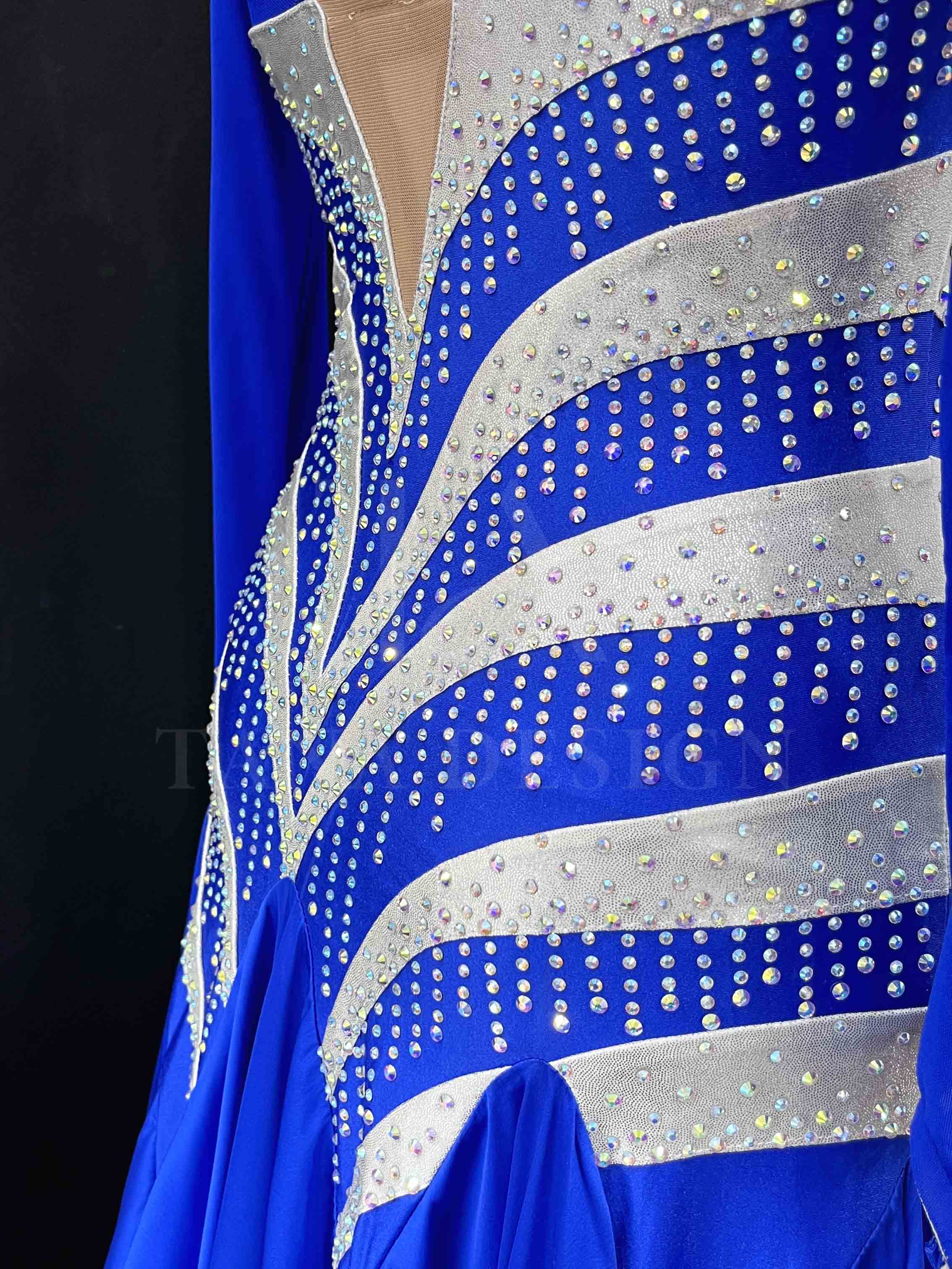 Women Competion Latin Ballroom Dance Dress - Smooth, Salsa, Rumba, Swing - TANA Lycra, Holographic, Satin, Mesh, Close Back (5) Custom-Women-Competion-Latin-Ballroom-Dance-Dress-Smooth-Salsa-Rumba-Swing-TANA-Lycra-Holographic-Satin-Mesh-Close-Back-Dancewear-Blue