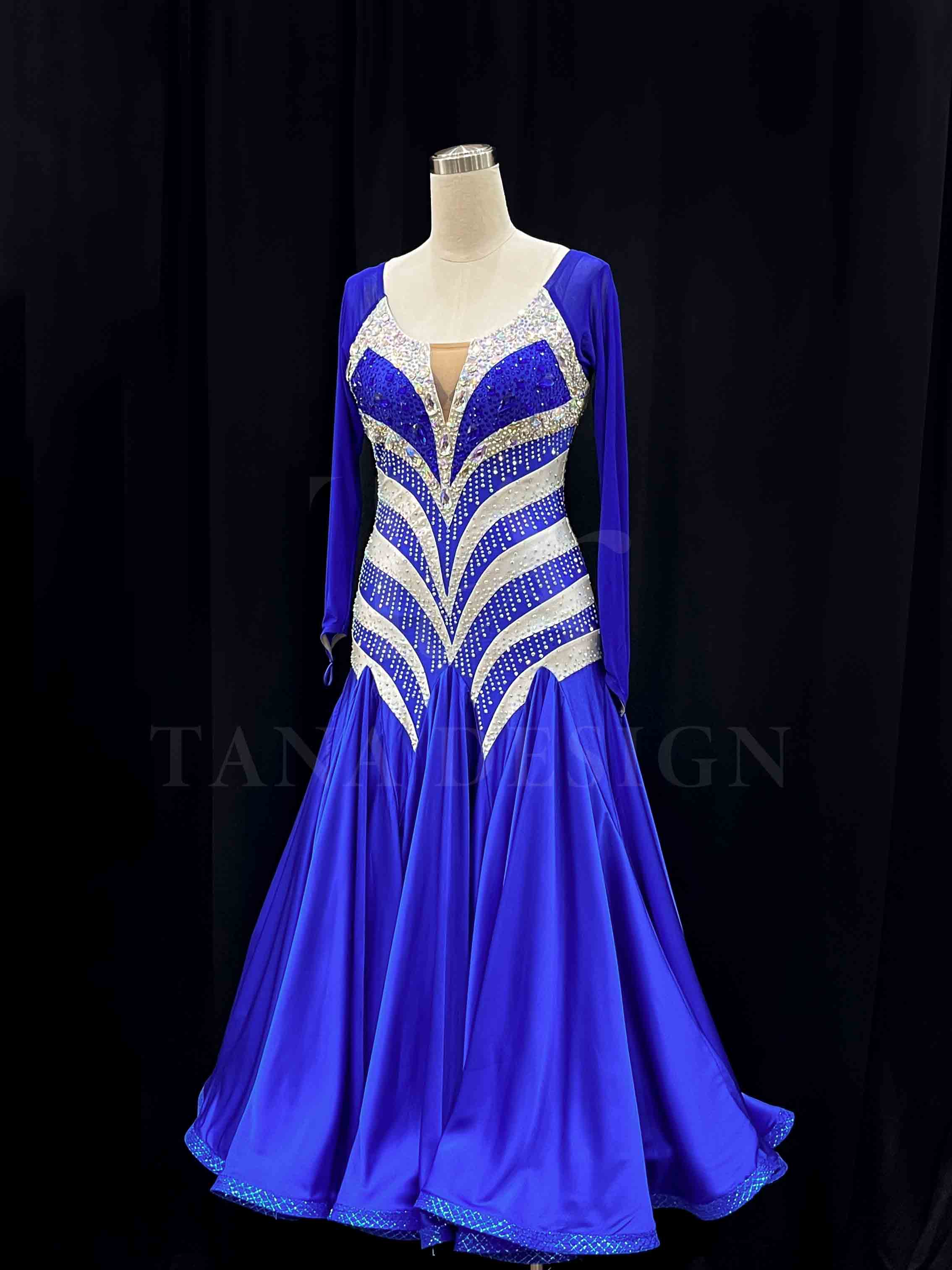 Women Competion Latin Ballroom Dance Dress - Smooth, Salsa, Rumba, Swing - TANA Lycra, Holographic, Satin, Mesh, Close Back (7) Custom-Women-Competion-Latin-Ballroom-Dance-Dress-Smooth-Salsa-Rumba-Swing-TANA-Lycra-Holographic-Satin-Mesh-Close-Back-Dancewear-Blue