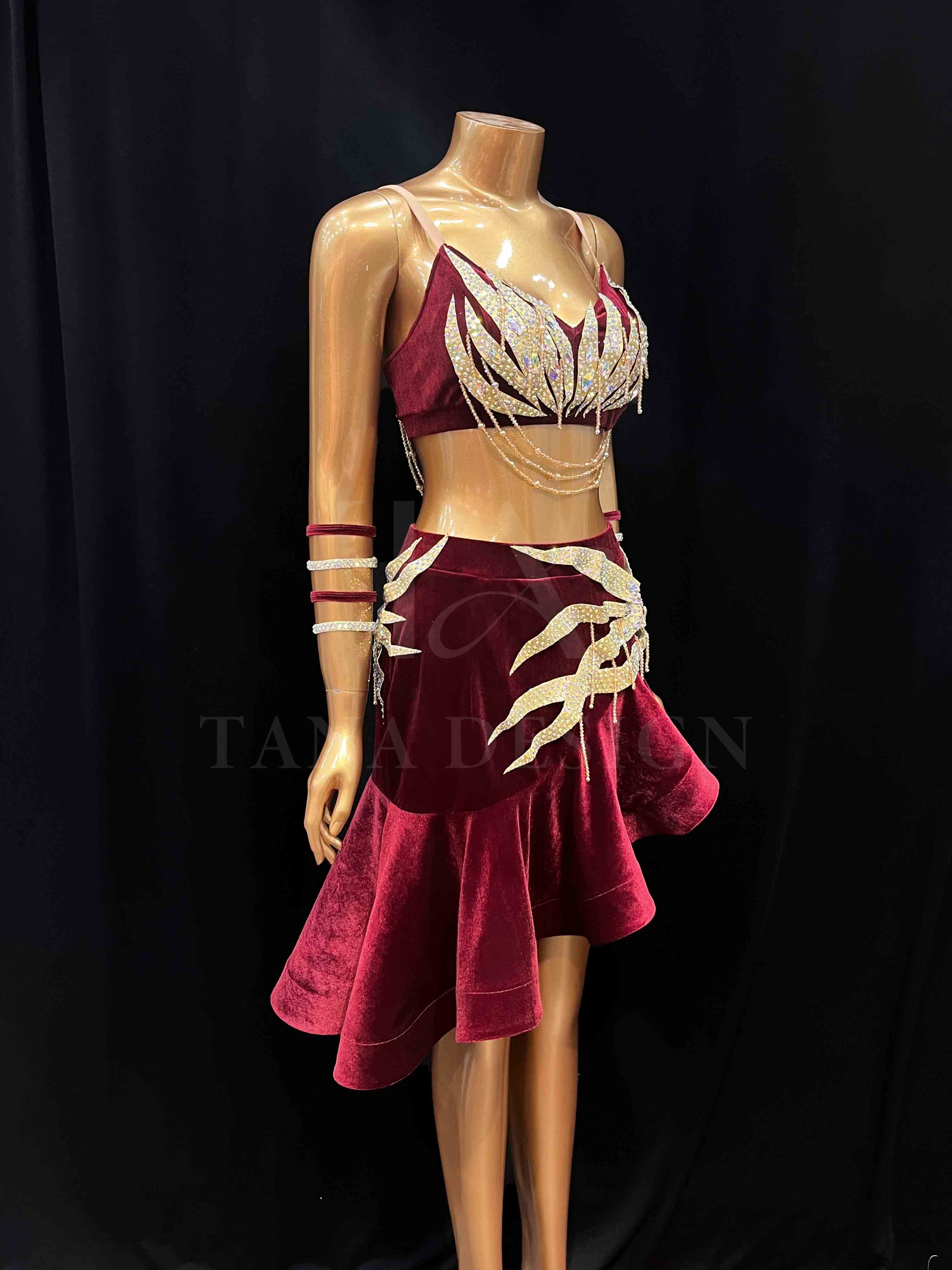Women Competion Latin Ballroom Dance Dress - Smooth, Salsa, Rumba, Swing - TANA Velvet, Open Back, Beaded Fringe Dancewear (10) Custom-Women-Competion-Latin-Ballroom-Dance-Dress-Smooth-Salsa-Rumba-Swing-TANA-Velvet-Open-Back-Beaded-Fringe-Dancewear-