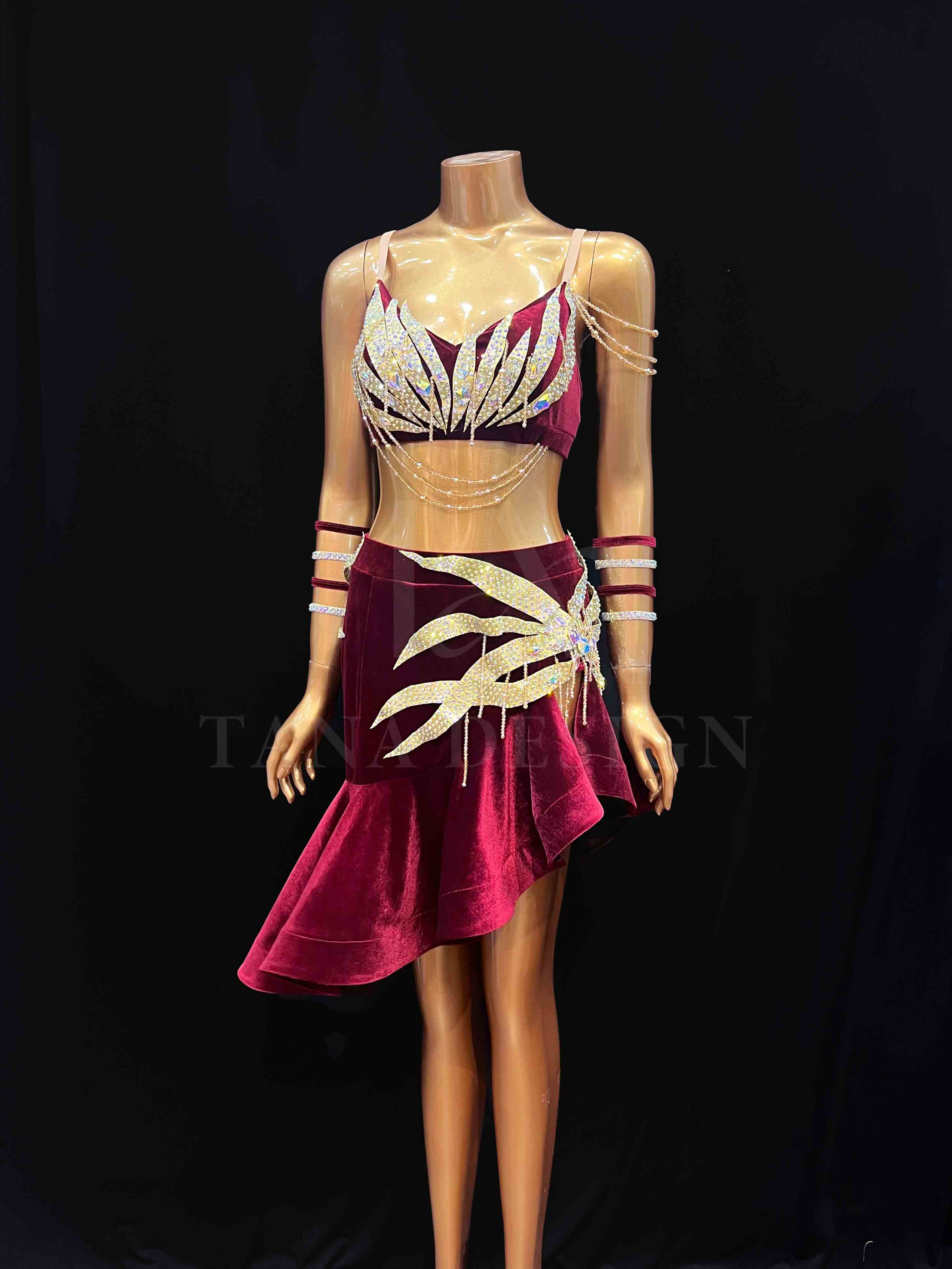 Women Competion Latin Ballroom Dance Dress - Smooth, Salsa, Rumba, Swing - TANA Velvet, Open Back, Beaded Fringe Dancewear (9) Custom-Women-Competion-Latin-Ballroom-Dance-Dress-Smooth-Salsa-Rumba-Swing-TANA-Velvet-Open-Back-Beaded-Fringe-Dancewear-