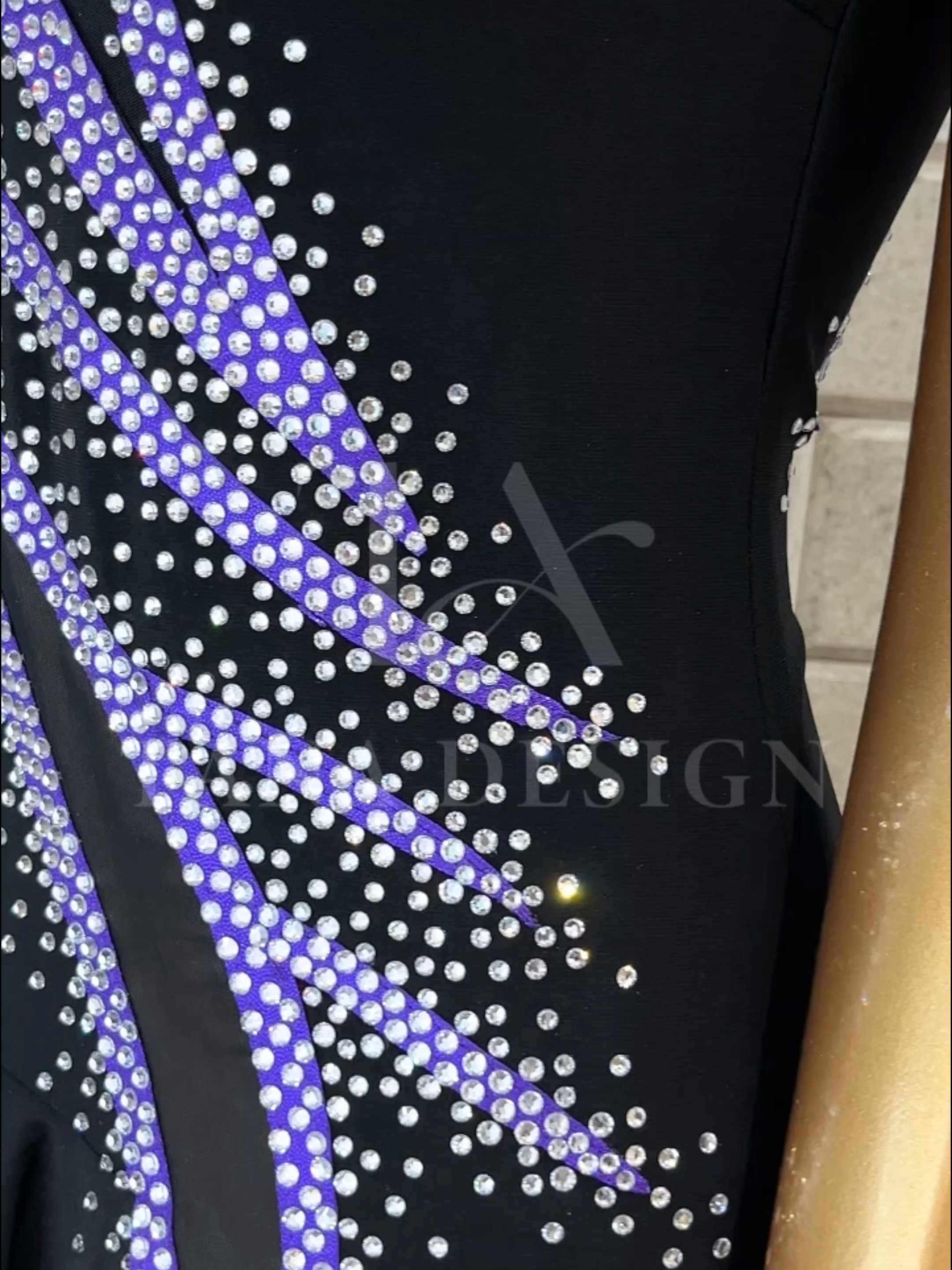black-purple-latin-competition-dance-latin-dress-tana-dancewear (3) Black and purple rhinestone Latin competition dance dress by Tana Dancewear