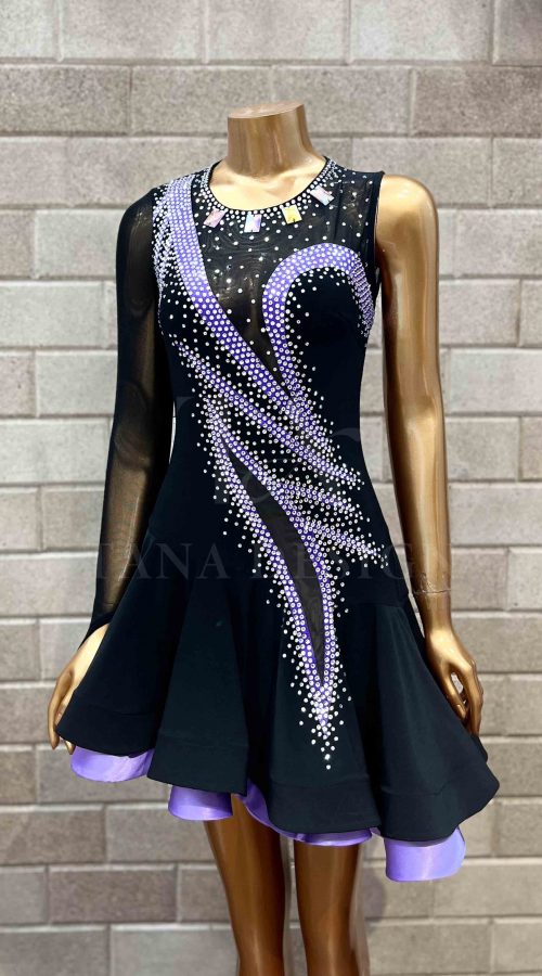Black and purple rhinestone Latin competition dance dress by Tana Dancewear