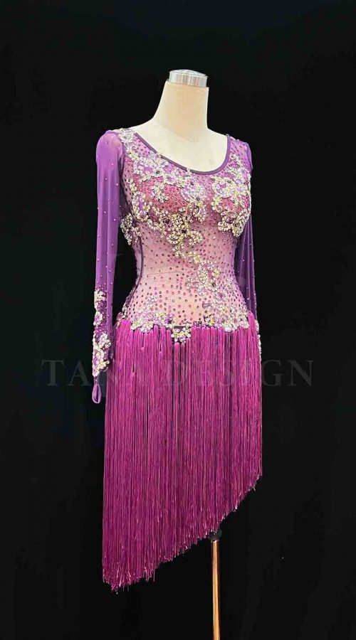 Women-Competion-Latin-Ballroom-Dance-Dress-Smooth-Salsa-Rumba-Swing-TANA-dancewear-lycra-mesh-fringe-lace-close-back